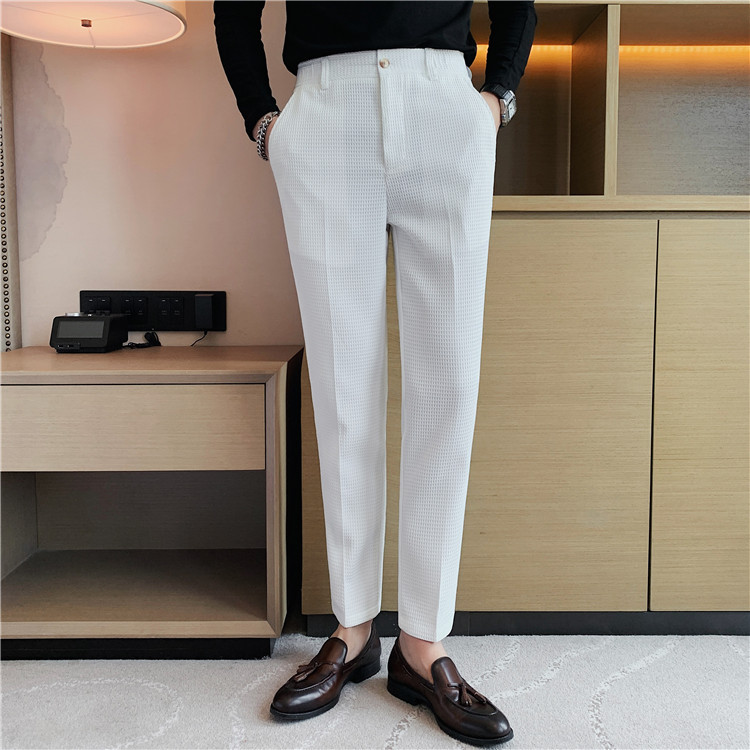 Pantalon décontracté droit gaufré à la mode et simple de marque tendance paresseuse, pantalon slim à petite jambe, pantalon d'affaires suspendu_voghion.com