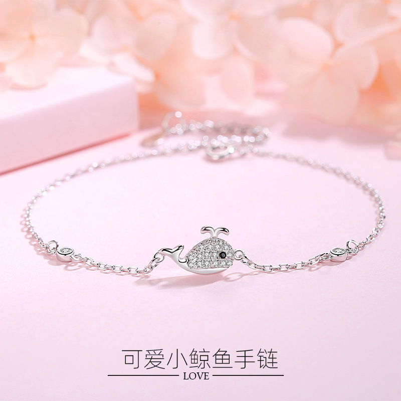 Linda pequeña ballena pulsera ins nicho diseño 925 plata esterlina moda elegante todo partido Internet celebridad novias pulsera de regalo