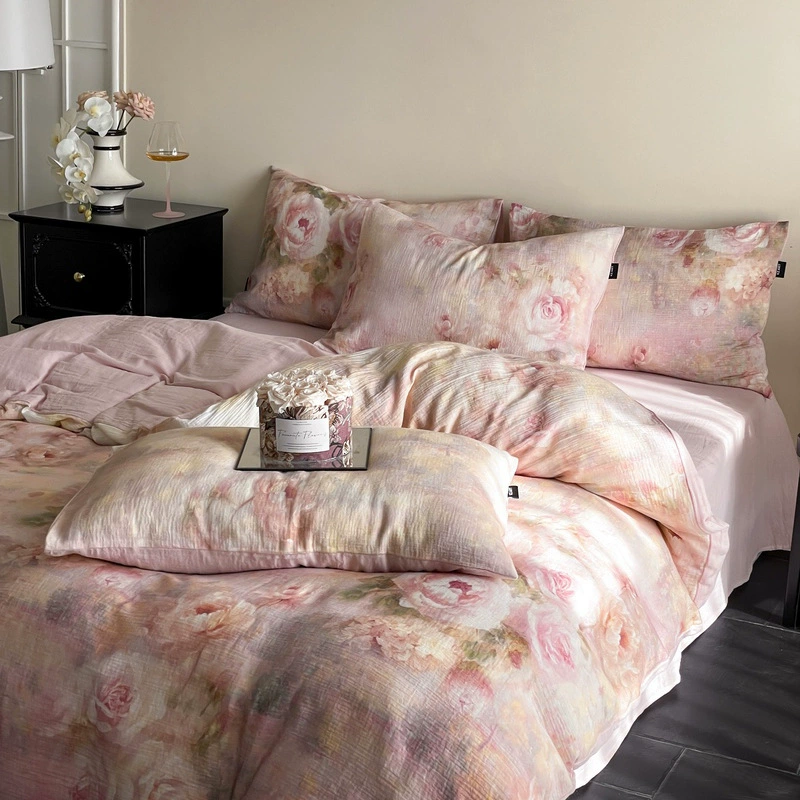 2025 весна и лето французский хлопковый морщинистый тюль с печатью из четырех частей