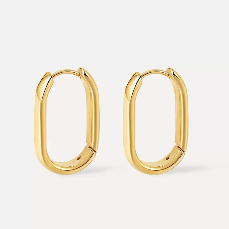 欧美简约椭圆形耳环高级感炉内真镀金不锈钢耳扣耳圈不规则耳饰
