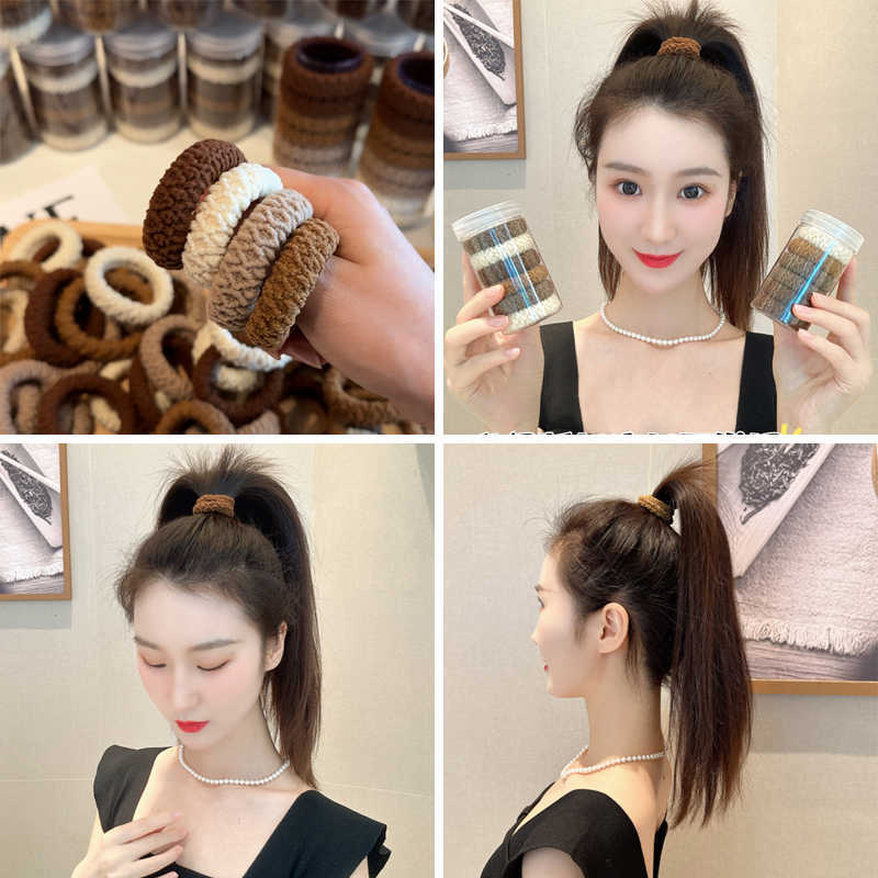 Cuerda para la cabeza de alta elasticidad y duradera para las niñas con un anillo para el cabello de cola de caballo alto para las mujeres 2025 nueva cuerda para el cabello de felpa de otoño e invierno ensanchada y engrosada