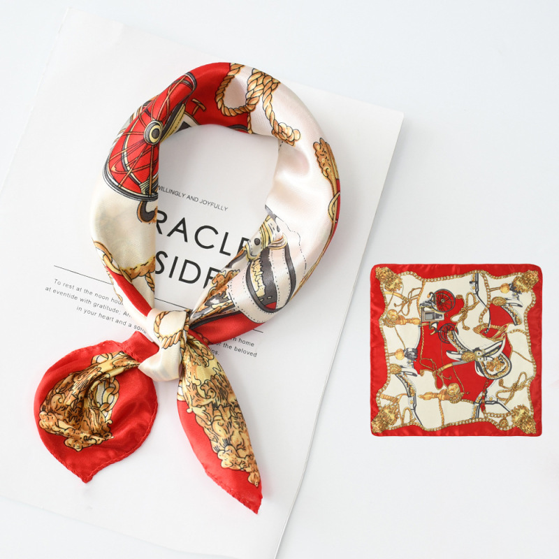 クロスボーダーのファッション高級感のあるシルクのスカーフのチェーンの雑花の色の丁のシミュレーションの糸の50x50の小さいスカーフの女性の卸売り|undefined
