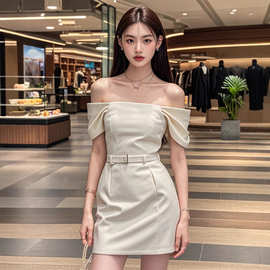 TZ4543名媛轻奢时尚一字肩连衣裙女夏季新款简约百搭修身显瘦短裙