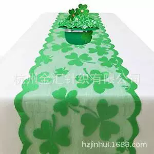 爱尔兰节三叶草桌旗  St. Patricks Day 幸运草桌布 蕾丝桌旗台布