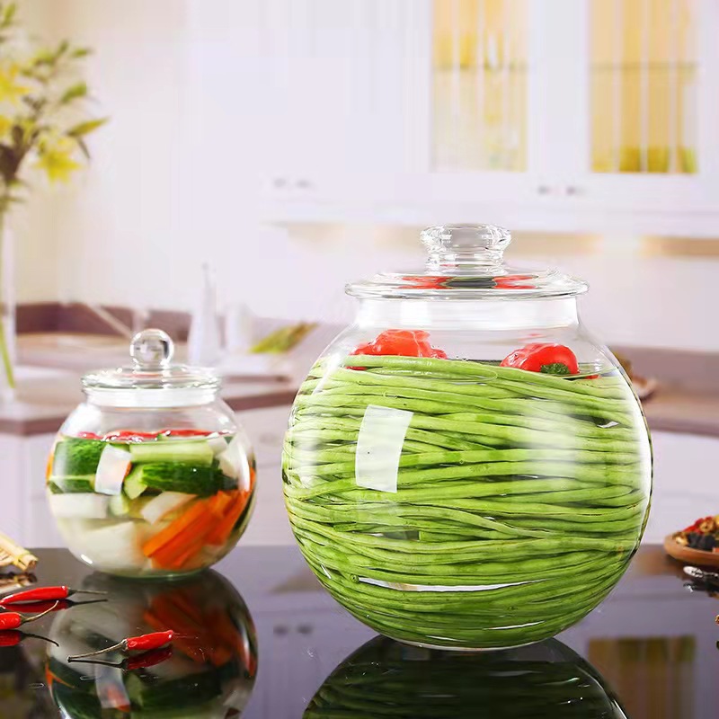 圓形玻璃泡菜罈5斤10斤密封醃菜缸家用鹹菜泡菜罈子大口防潮