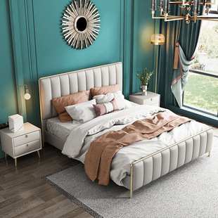Leather Bed Modern Minimalist Master Bedroom 1.68m Stainless Steel Wedding Bed Accessible Luxury Bedroom Solid Wood Bed Double Bed