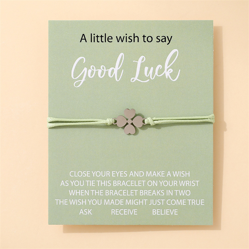 2026 New Style Lucky Four-Leaf Clover Woven Bracelet European and American Cross-Border Card Stainless Steel Bracelet Graduation Good Luck Bracelet