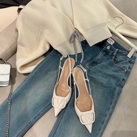 Grape Mom's Same Style Pointed-Toe High Heels Patent Leather Backless V-Strap Single Shoes Stiletto Closed-Toe Sandals Women's Backless Ultra-High Heels