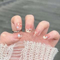 爆闪法式少女手绘猫咪kt手工可爱猫眼穿戴甲ins百搭爱心短款显白