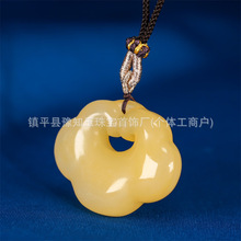 厂家批发天然玉石黄龙玉大如意祥云锁吊坠玉石挂件
