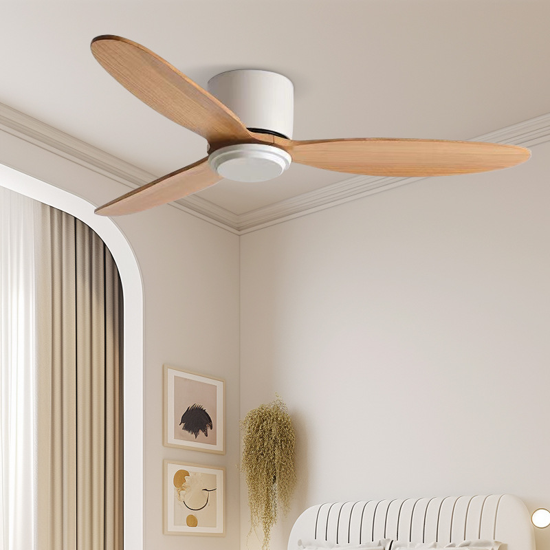 Frequency Conversion Motor Silent Solid Wood Low Floor Living Room Bedroom Study Ceiling Fan Lamp Restaurant Ceiling Fan with Lamp Supply