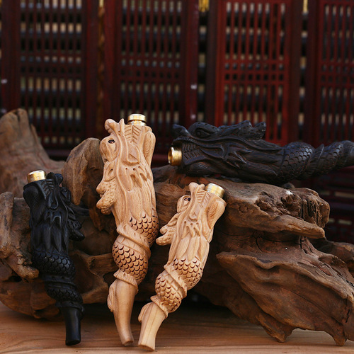 Ebony carved cigarette holder, ebony cigarette holder, wood carving, dragon filter cigarette holder, lever cigarette holder, rough cigarette