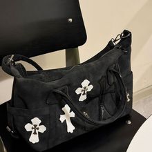 2025新款时尚拼接手提旅行袋十字架大容量单肩斜挎包简约通勤大包