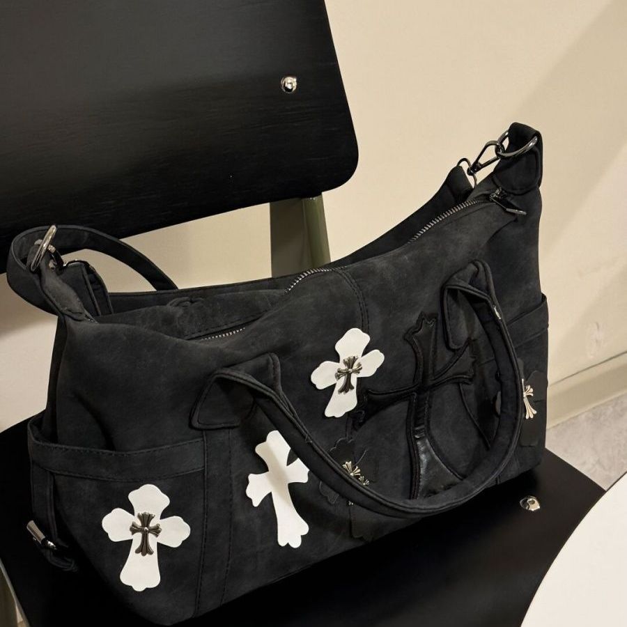 2025新款时尚拼接手提旅行袋十字架大容量单肩斜挎包简约通勤大包