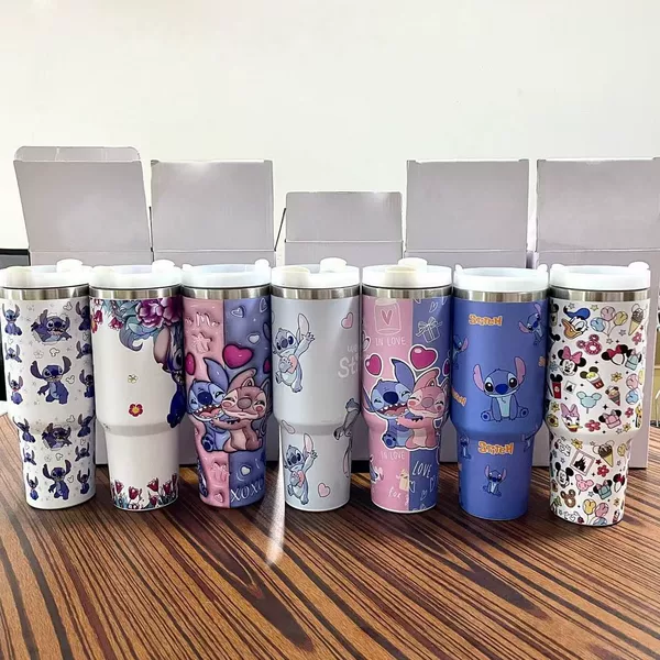 Cross-Border Stainless Steel 40oz Car Cup Cross-Border 304 Stainless Steel Car Cup Popular Stitch Cartoon Ice Cup