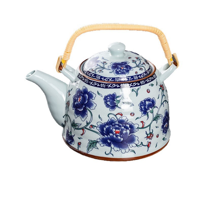 茶壶陶瓷国潮青花提梁壶中式复古大容量凉茶水壶家用饭店单个过滤|undefined
