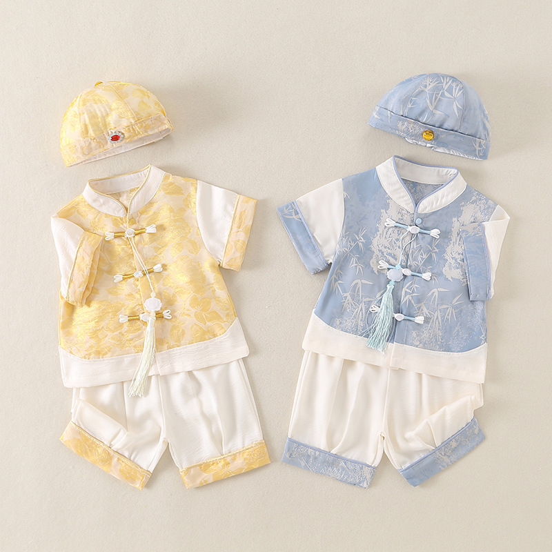 One-Year-Old Birthday Outfit Set for Boys and Girls, New Chinese Style Traditional Outfit for Baby Boys, Tang Suit for Birthday Celebration, Hanfu Summer Three-Piece Set One-Year-Old Birthday Outfit Set for Boys and Girls, New Chinese Style Traditional Outfit for Baby Boys, Tang Suit for Birthday Celebration, Hanfu Summer Three-Piece Set
