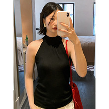 SROOM十三行夏季挂脖吊带天丝无袖背心设计感后背飘带针织上衣