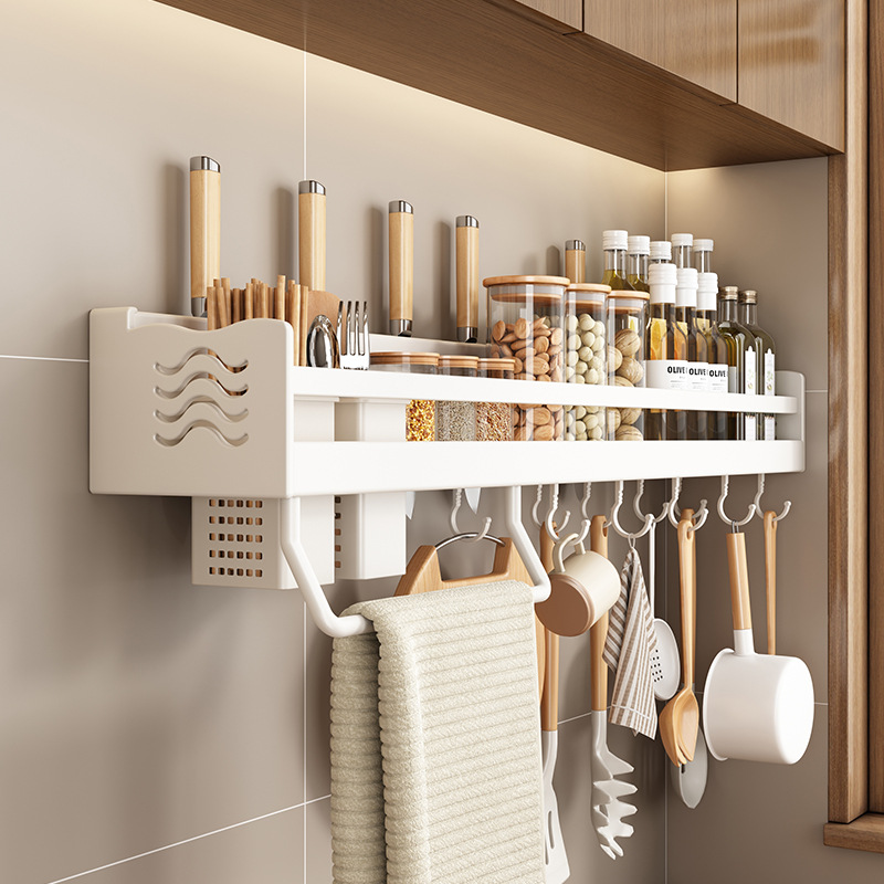 Kitchen storage shelf without drilling multi-functional household magic wall-mounted chopstick knife holder all-in-one accessory rack