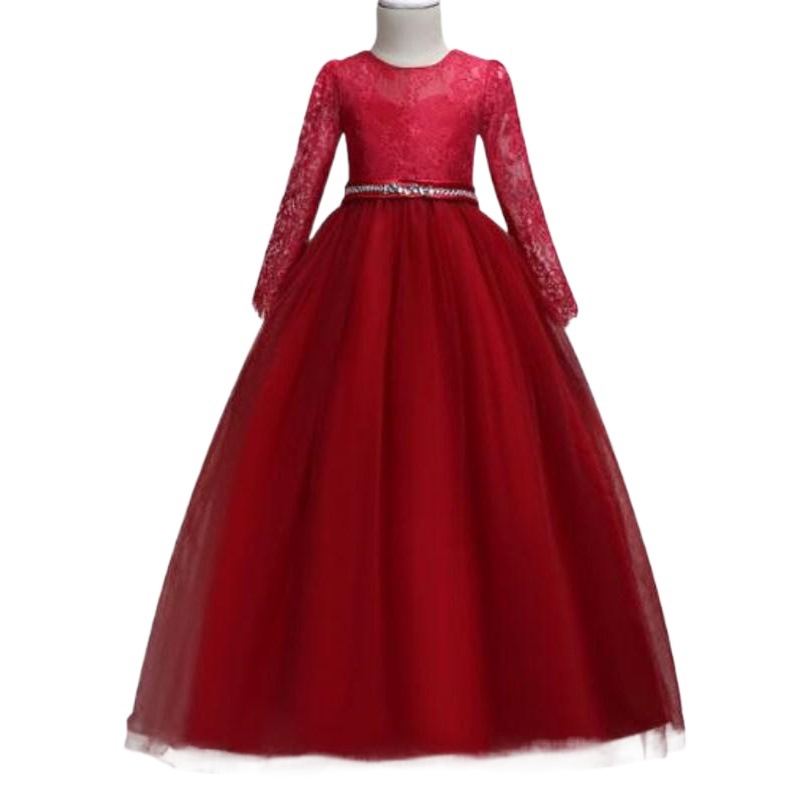 Suministro de comercio exterior de manga larga pettiskirt de encaje de diamantes vestido de novia vestido de princesa vestido de rendimiento entrega de una sola pieza