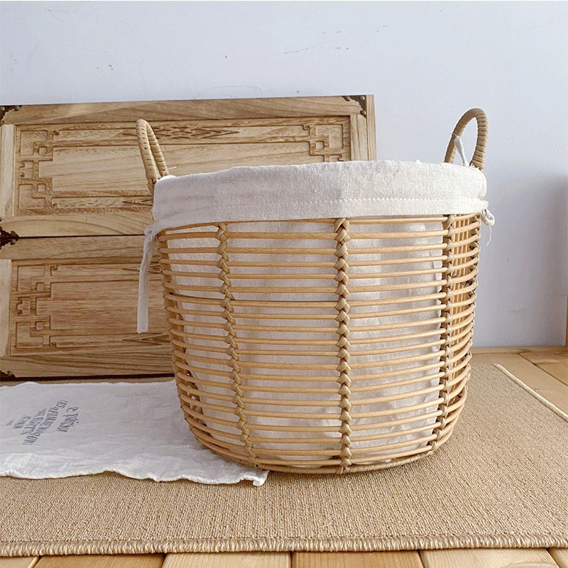 imitación de caña tejida cesta de ropa sucia baño portátil sin cubierta cesta de lavandería canasta de ropa pastílica flor triturada tela de hierba cesta de ropa sucia