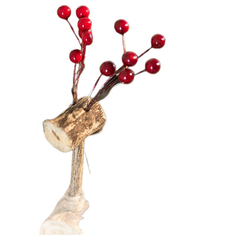 Decoración de madera alce decoración de madera sólida pareja ciervo fruta roja ciervo decoración de escritorio decoración de decoración de Navidad