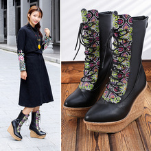跨境欧美棉靴秋冬季民族风短靴女靴大码加绒女士波西米亚风中筒靴
