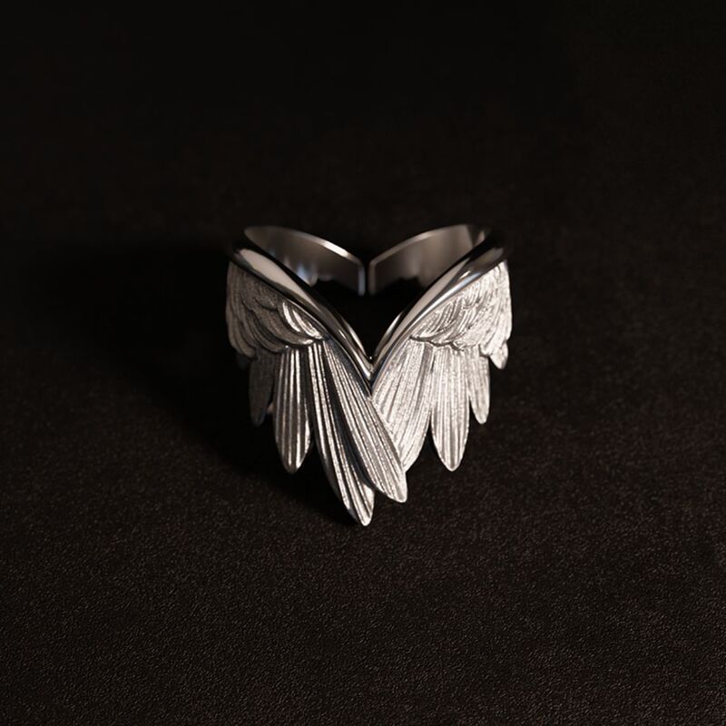 Angel Wings Ring Men's Trendy Cold Style Feather Finger Ring Fashionable Creative Wing Open Finger Ring