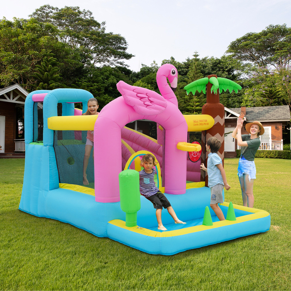 Castillo inflable infantil Doctor Dolphin, trampolín para fiestas al aire libre, pequeño parque de atracciones, castillo inflable con tobogán combinado