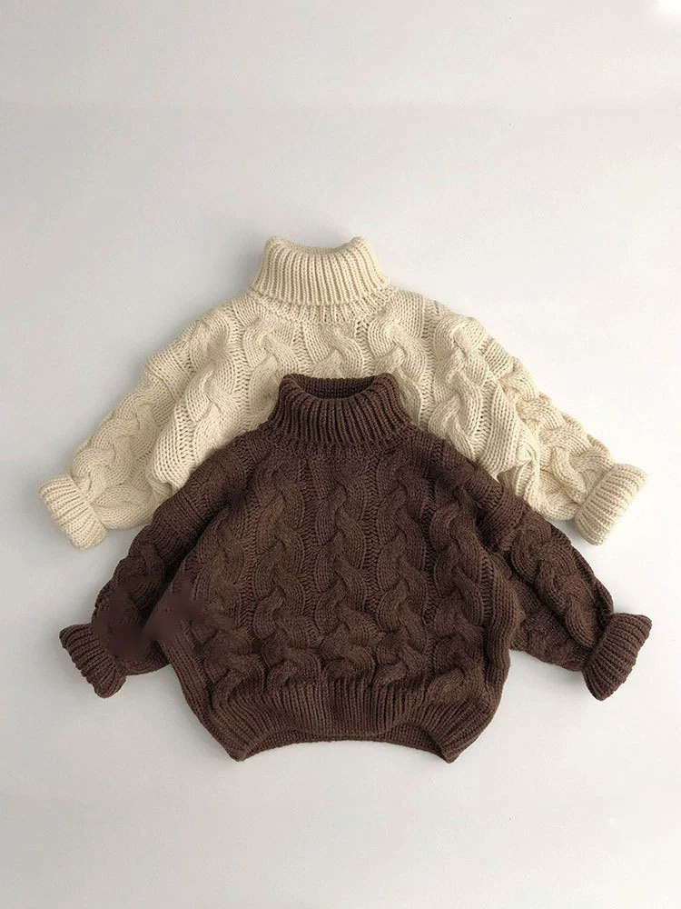 Ретро вихревые детские вязаные свитера корейская версия 2024 осень и зима новые мальчики и девочки с высоким воротом топ ленивый свитер прилив