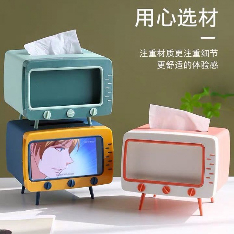 Caja de pañuelos multifuncional caja de pañuelos de escritorio creativa caja de pañuelos retro Internet popular caja de almacenamiento con soporte para teléfono móvil