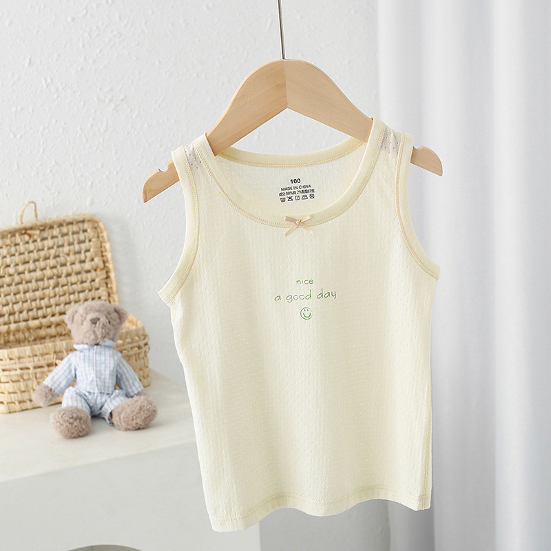 Chaleco de algodón para niños de clase A, sin hueso y sin mangas, fondo de bebé, chaleco fino en forma de corredor, uso exterior, cuello redondo jacquard, verano