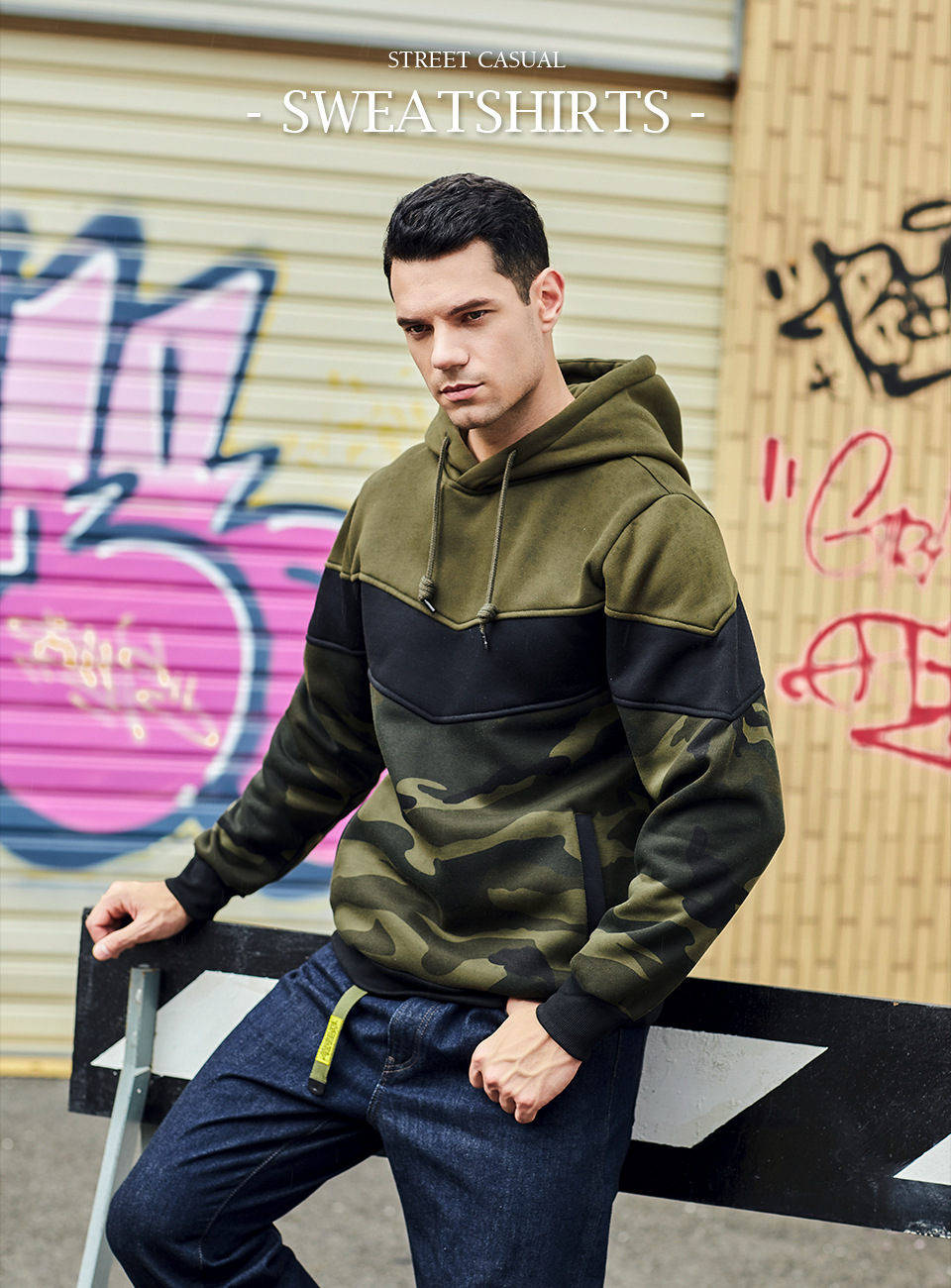 Herreklær vår og høst store størrelser casual genser med hette herredress herrefargematching trend løs sportsdress i to deler_voghion.com