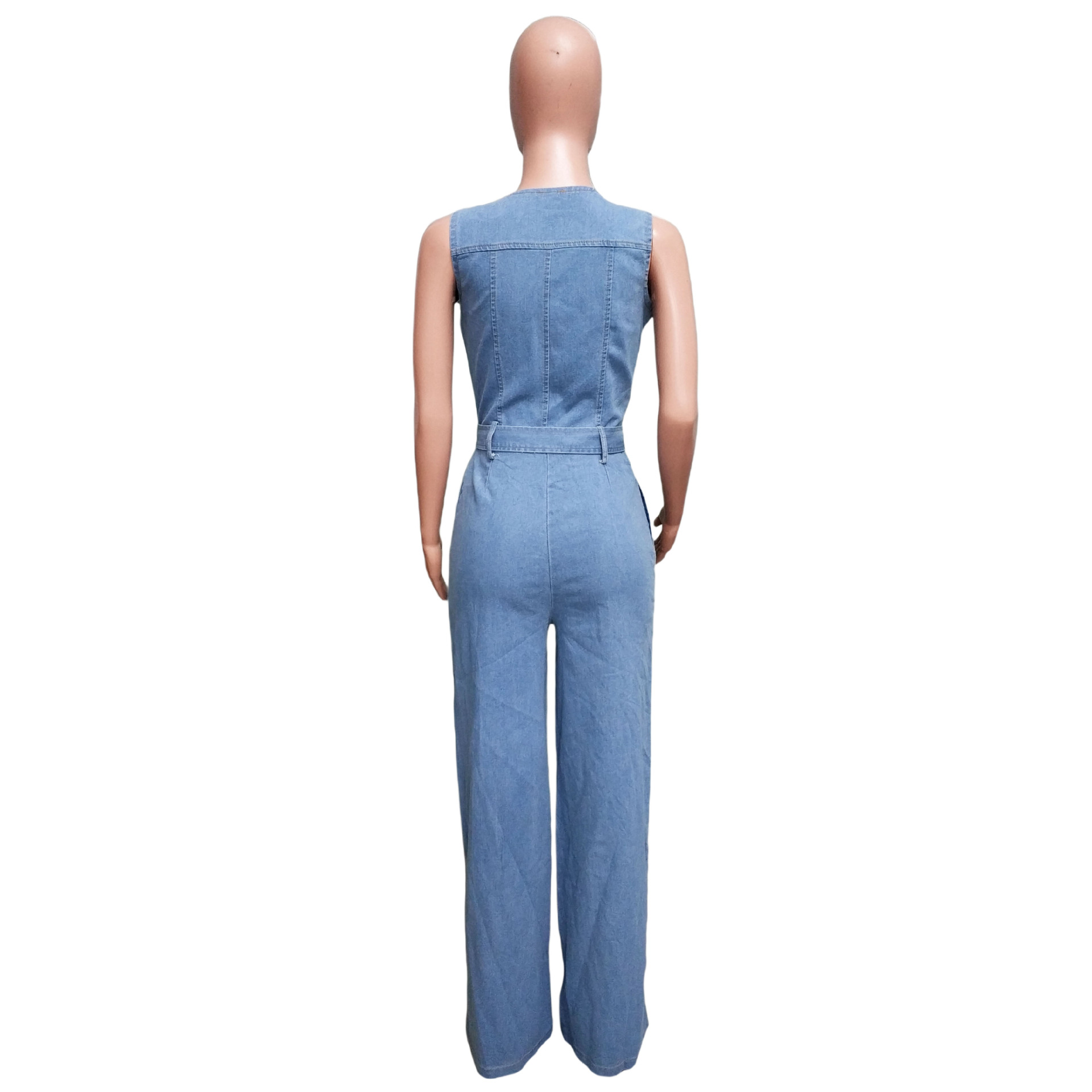 728g Weight Sleeveless Sleeve Length Full Length Pants Length Cotton, Denim Fabric Type High Waist Waist Line Jumpsuits Pants Type Bodysuits Tops Type Daily Occasion Loose Fit Type Solid Color Pattern Summer Season Women's Gender Belt Design Casual Style Women's Daily Bodysuits Casual Solid Color Full Length Belt Jumpsuits 13