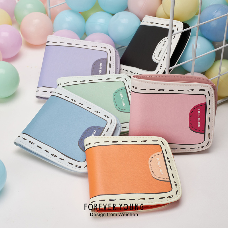 forever young wallet women's short pu two-fold side pull Korean card holder multi-card cross-border coin purse
