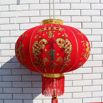 厂家直销批发春节高档厚植绒布金边大红灯笼结婚婚庆春节过年宫灯|ru