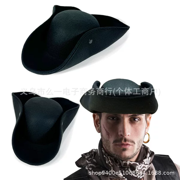 in stock Halloween Caribbean Pirate Hat Carnival Party Jack Captain Hat Autumn and Winter Single Fleece Triangle Hat