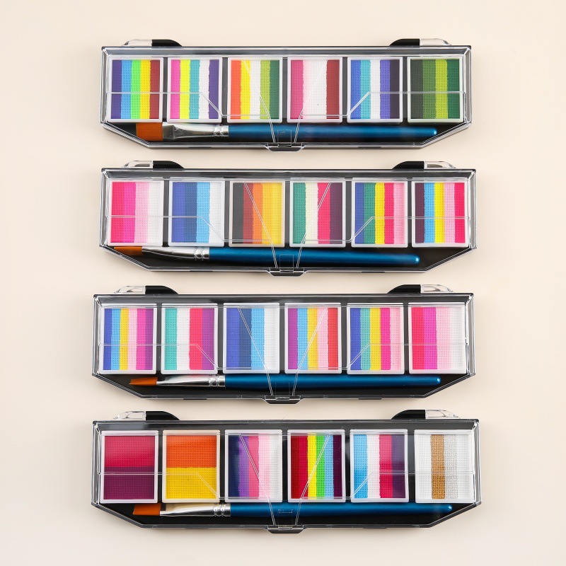 Fábrica al por mayor nueva paleta de 6 colores del arco iris se puede lavar pintura del cuerpo humano pintura facial pintura infantil pintura