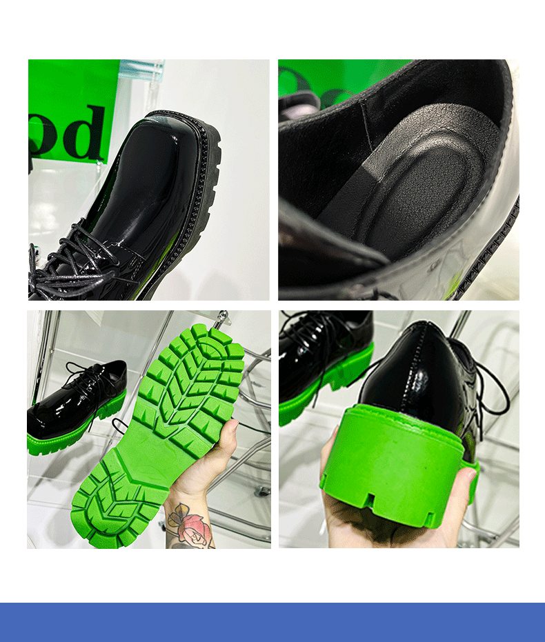 2024 Gros bout carré retourné en cuir nouveau gâteau éponge à semelle épaisse chaussures derby décontractées surélevées, chaussures basses de niche à la mode_voghion.com