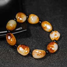 和田玉原石籽料手串批发 和田白玉枣红皮随型原石手链