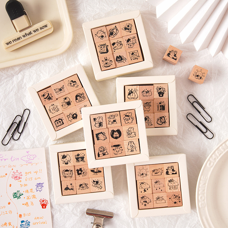 Yuezhen 時間記録シリーズ木製シールかわいい漫画学生ハンドブック diy 装飾スタンプセット|undefined