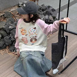 女童洋气卫衣2025春秋新款儿童甜美圆领上衣小女孩秋装撞色外套潮