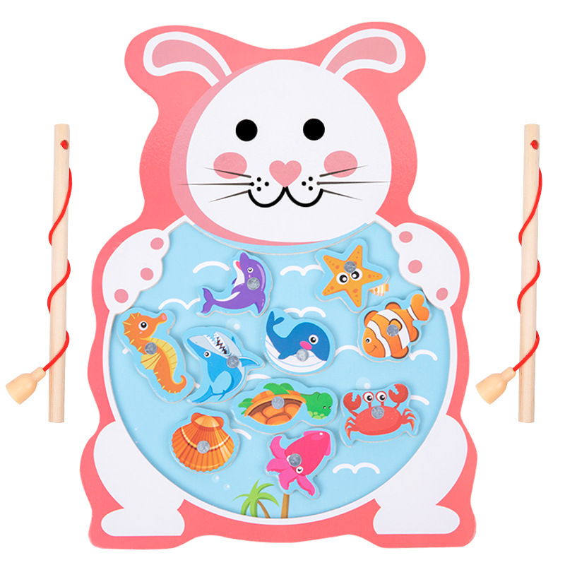 Carta magnética de madera para niños tablero de pesca pequeño Juego de pesca educación temprana tablero de rompecabezas juguetes de pesca para bebés