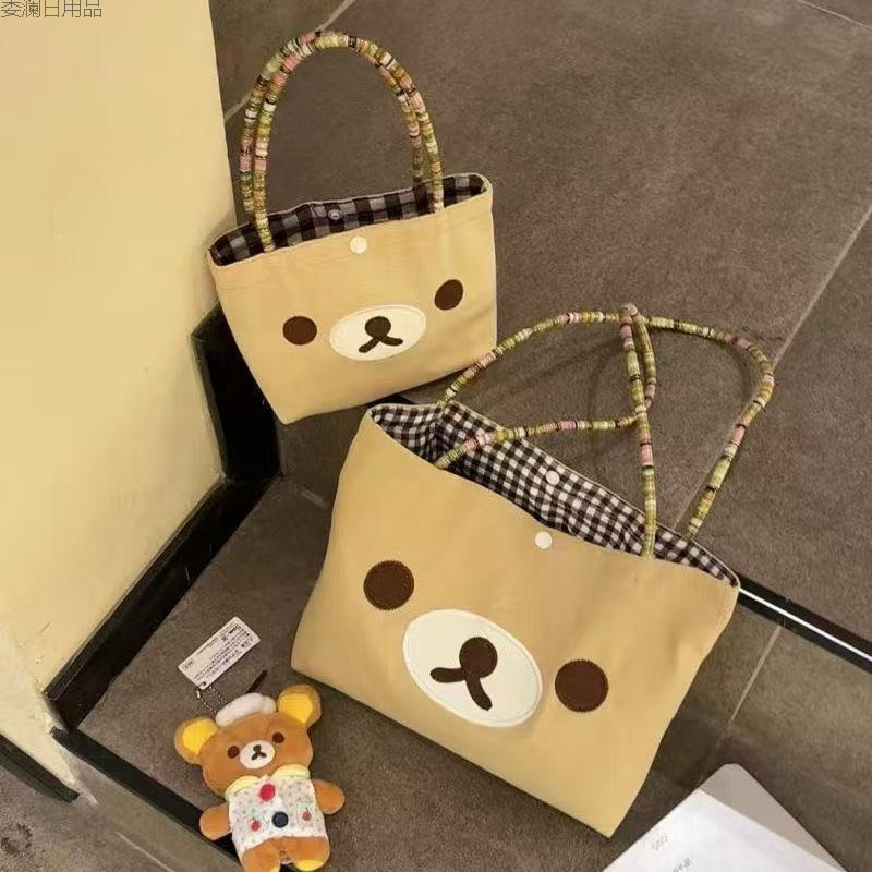 可爱轻松熊手提包少女心高颜值手拎包便携外出卡通收纳包小托特包|undefined