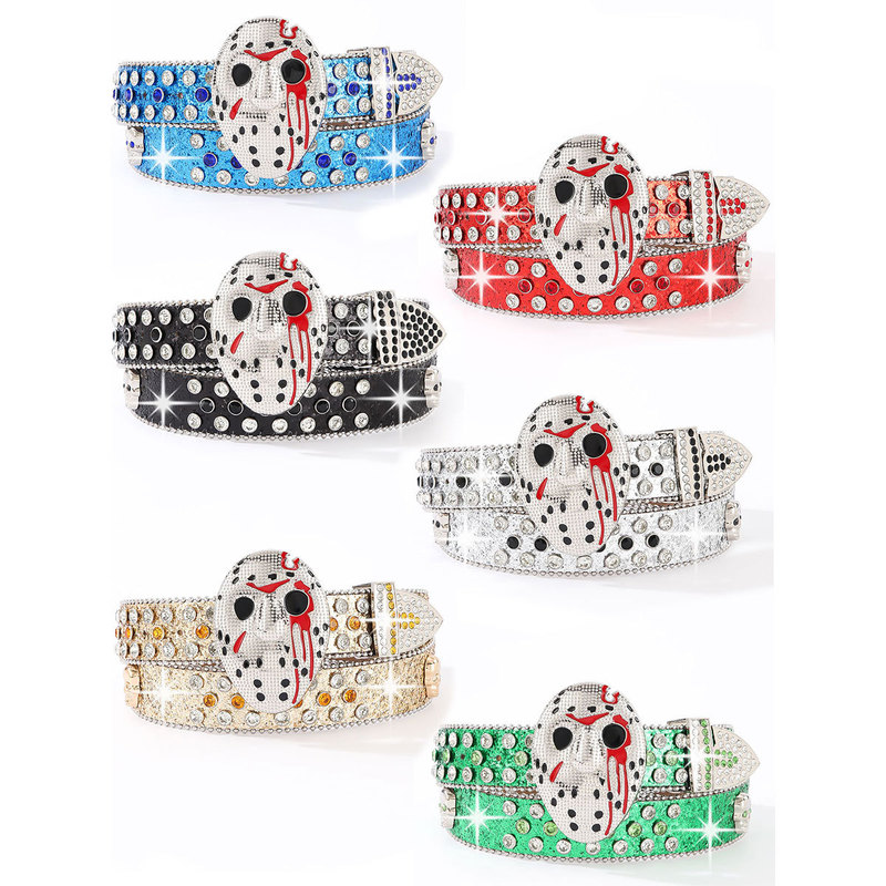 Popular Belt in European and American Style, Punk Belt with Ghost Face Embellishments, Rhinestones, and Sequins, Rock Fashion Accessory to Pair with Jeans Popular Belt in European and American Style, Punk Belt with Ghost Face Embellishments, Rhinestones, and Sequins, Rock Fashion Accessory to Pair with Jeans