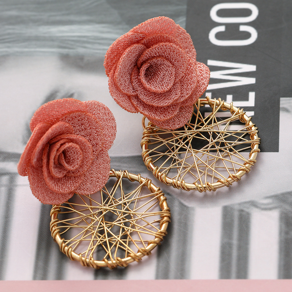 New Fashion Multi-layer Chiffon Cloth Lace Flower Earrings display picture 4
