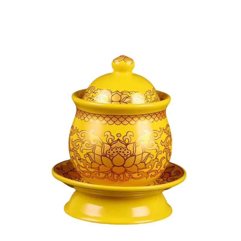 家用供佛水杯观音水杯真金陶瓷无字莲花净水杯家用供水杯大悲水