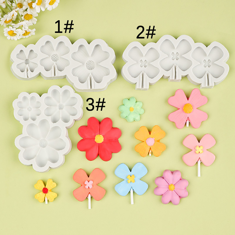 Nueva flor girasol trébol de cuatro hojas molde de silicona molde de hoja de yeso de aromaterapia de marca de decoración de pastel de chocolate