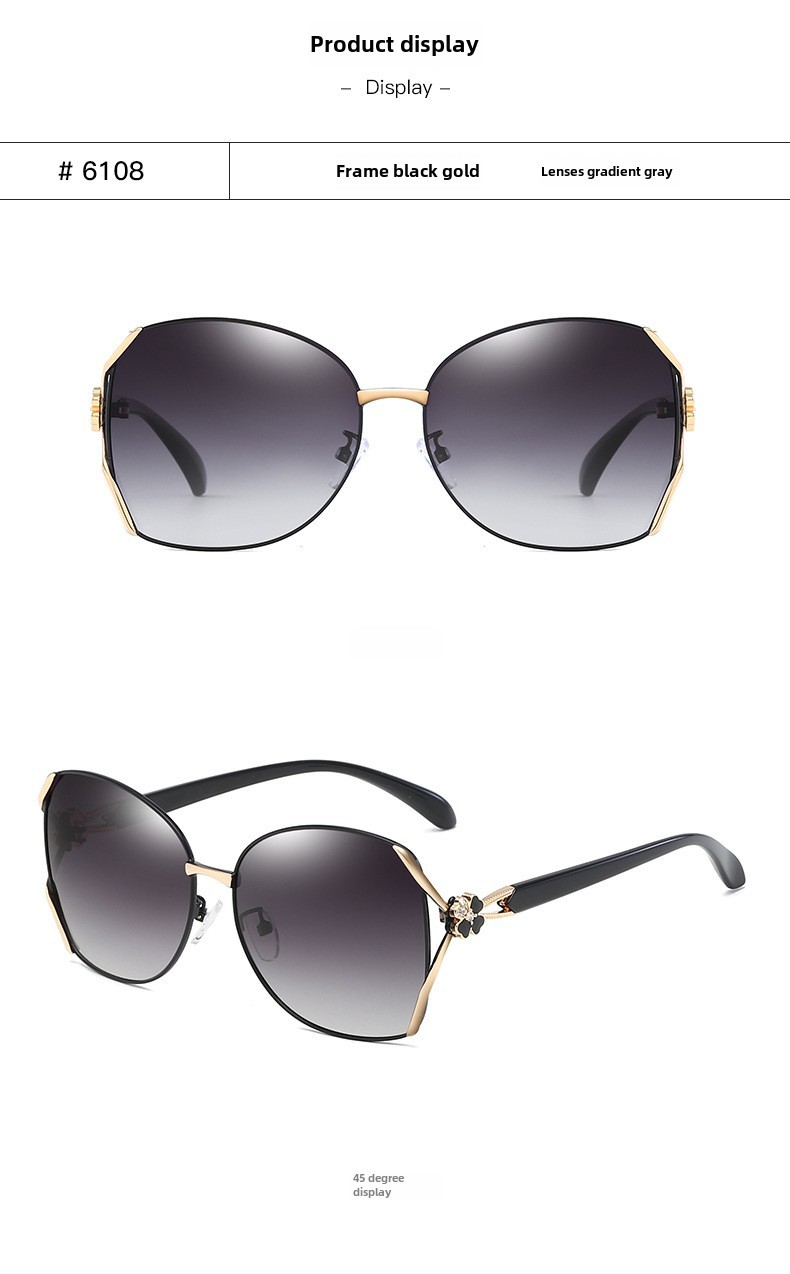 Polarized Sunglasses For Women Elegant Diamond Clover Metal Frames_voghion.com