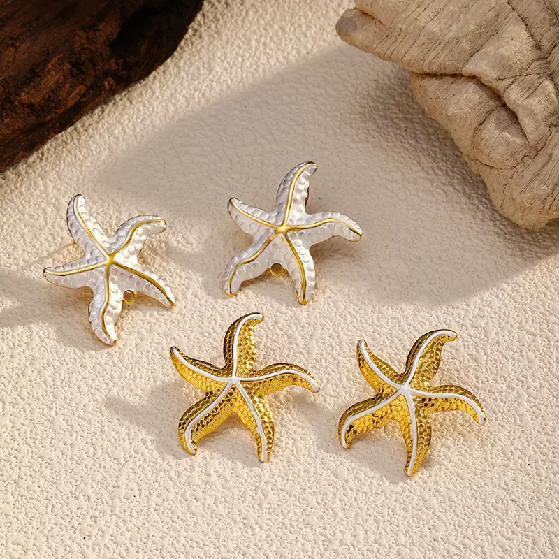 欧美风海星不锈钢耳钉夏小众高级感海洋度假风电镀18K金耳饰批发